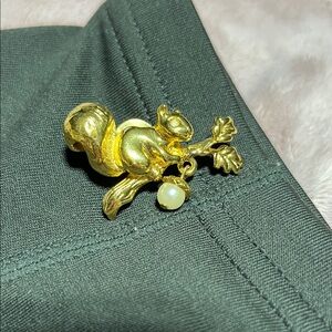 Avon Gold Squirrel Brooch with Pearl Accent
